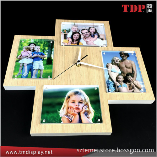 Factory Directly Imitation Wood Acrylic Wall Clock with Photo Frame